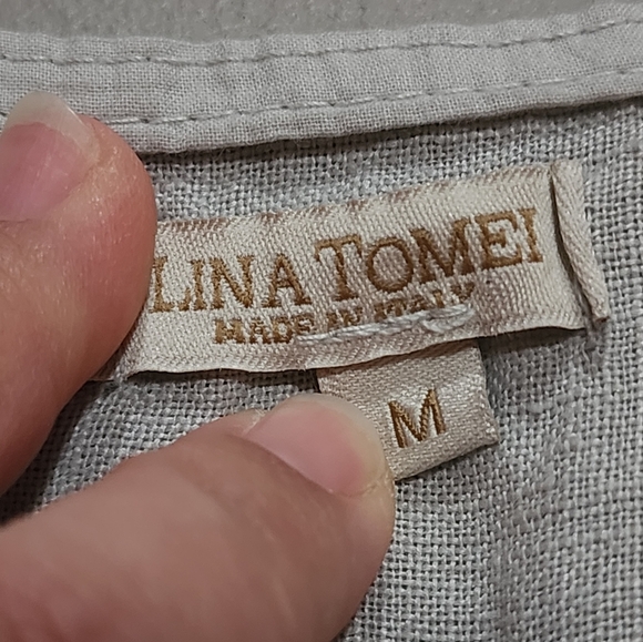 Lina Tomei Italian Linen Dress Gray Embroidered Boho Sleeveless M Made Italy - Picture 8 of 9